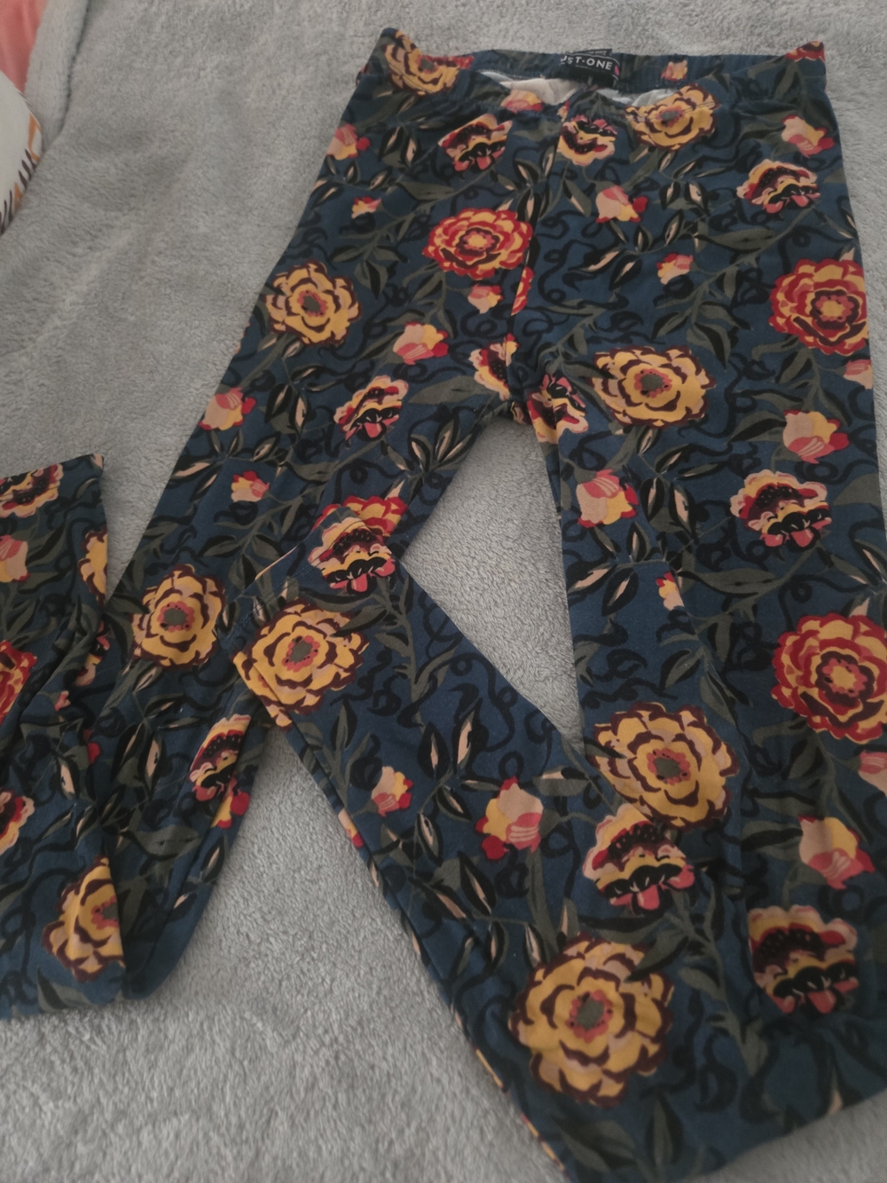 Girls Navy Floral Stretch Leggings